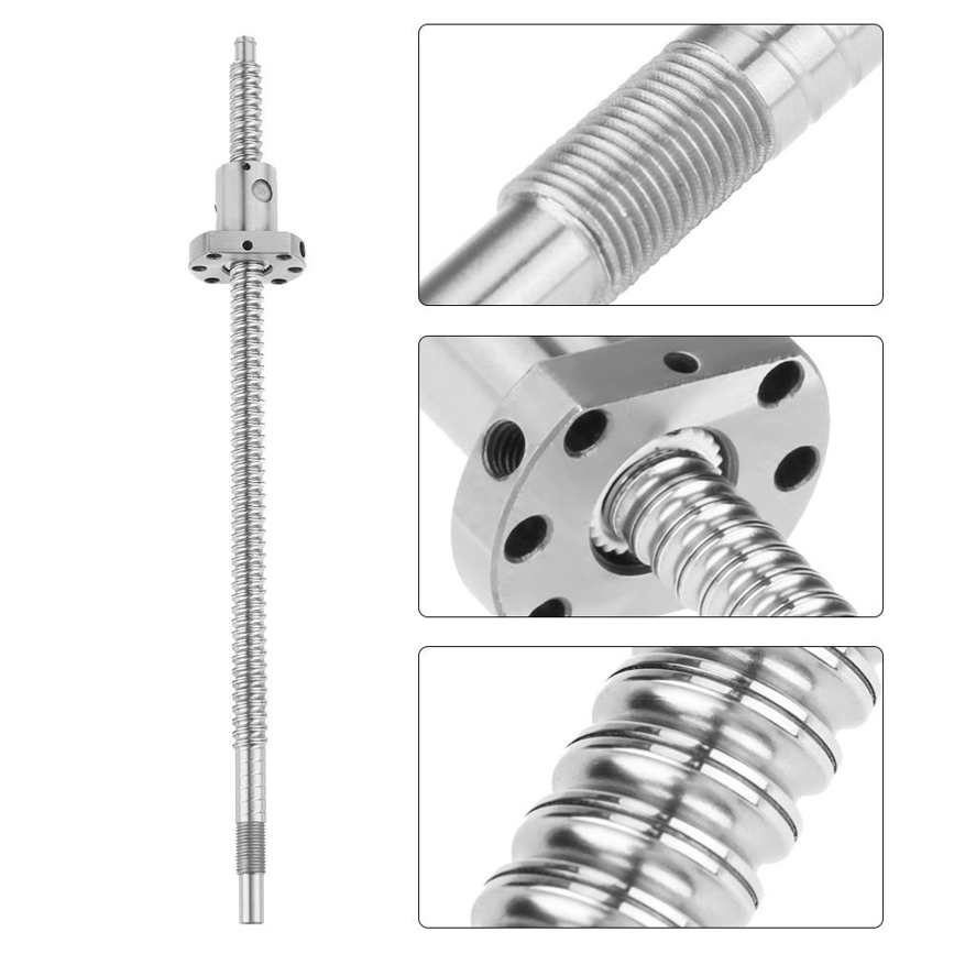 Backlash-free rolled recirculating ball nut SFU1204 300 mm screw without lateral end supports. 