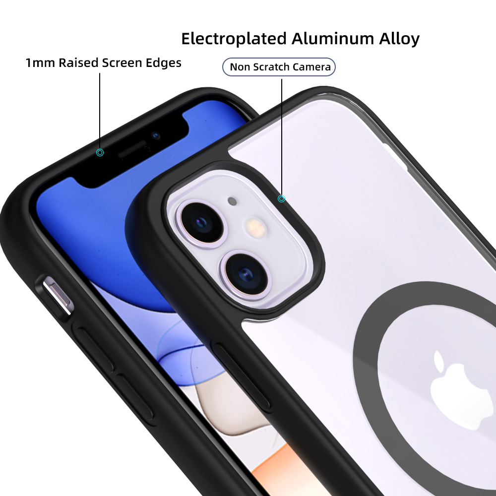 For Apple iPhone 11 MagSafe Compatible Shockproof Transparent Slim Fit Wireless Charging supported Frosted Border Phone Back Case Mobile Cover. 