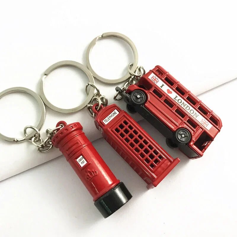 Classical London Red Bus Key Chain Post Mail Box Key Holder Telephone booth Charm Pendant Keychain For Men Party Gift Souvenir