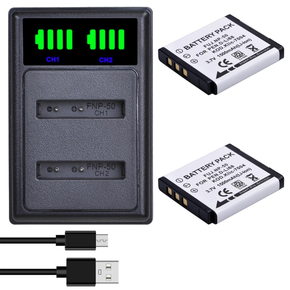 Batmax NP-50 fuji NP50 Battery +LED USB Dual Charger For Nigit Vision Camera for FUJIFILM for Pentax D-Li68 for KODAK KLIC-7004