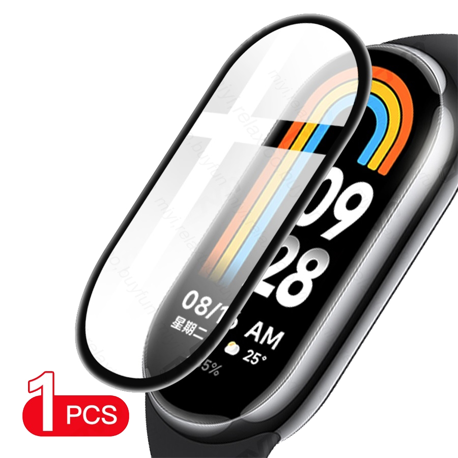 MOTONG PC Full Coverage Protective Watch Case Cover Tempered Glass Screen  Protector Compatible with Xiaomi Mi Band 8(PC Black)