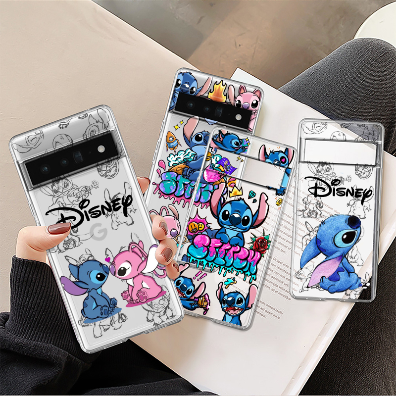 Disney Angel Stitch Lilo Shockproof Case for Google Pixel 8 7 6 Pro 6a 5 5a 4 4a XL 5G Transparent Soft Phone Cover