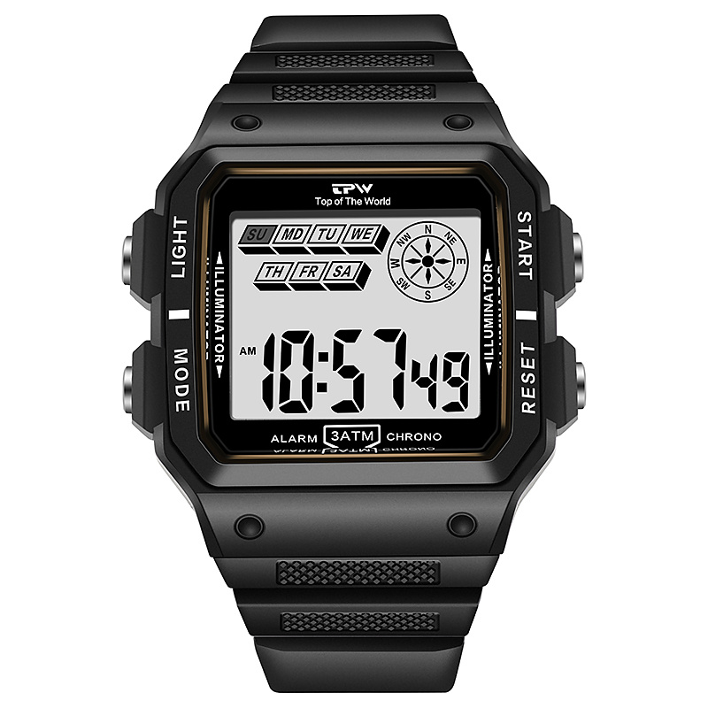 Shock Resistant Digital Watch - 3ATM Water Resistant Rectangular Dial. 