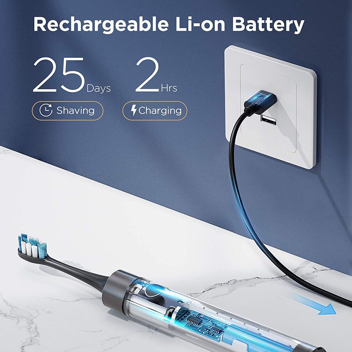 Fairywill Electric Toothbrush P80 Smart Timer Quiet IPX7 Waterproof Fast Charging 8 Replacement Heads 5 Modes with Travel Case. 