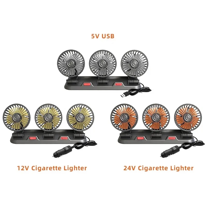 F4310 360-Degree Rotating Adjustable Car Three-Head Fan, Style:12V Cigarette Lighter F4310 12V Cigarette Lighter. 