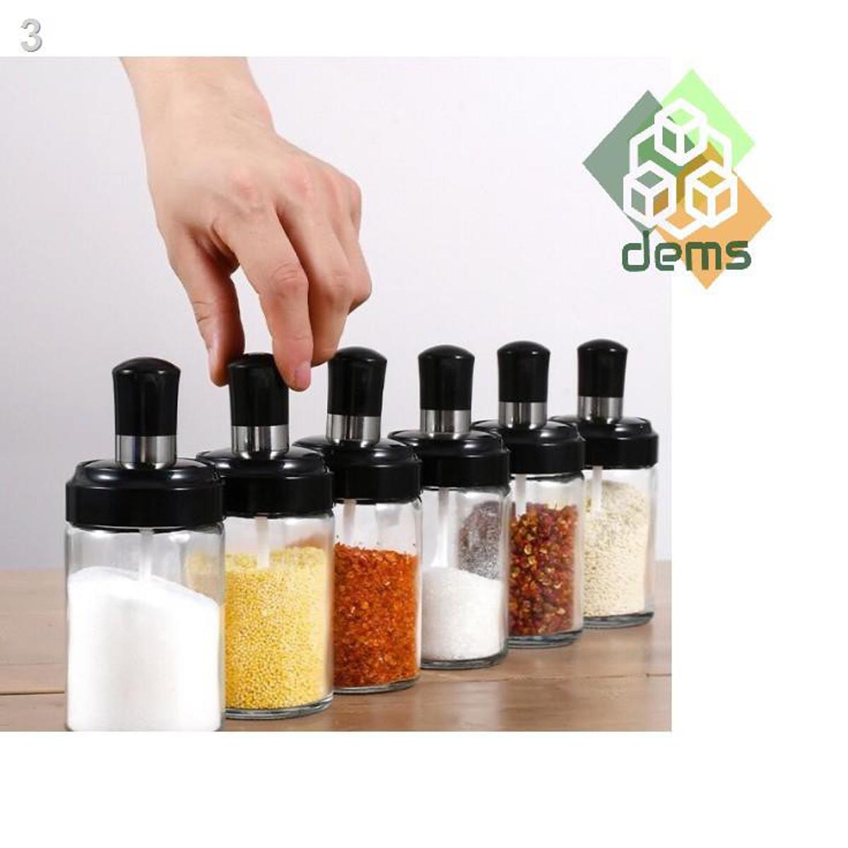 6-Pieces Spices Seasoning Bottles Jars with Spoon Rotation Base