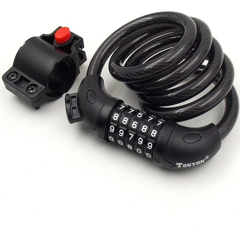 TONYON - TY566 Bicycle 5-Digit password Lock anti-theft cable lock Coded Combination - Black. 