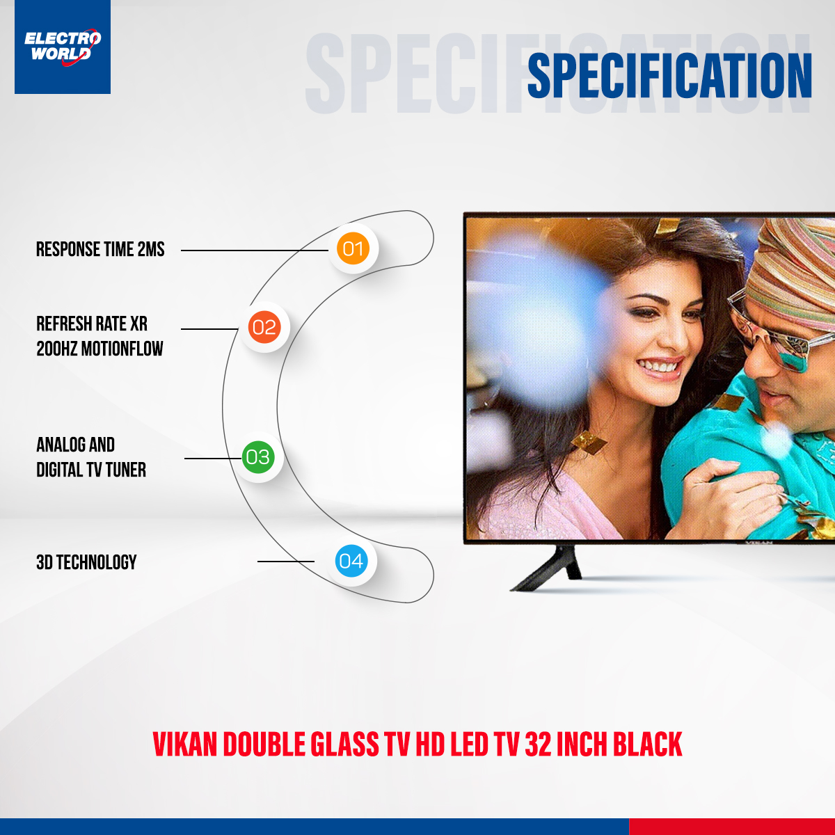 Vikan Double Glass tv  Hd Led Tv 32 inch Black. 