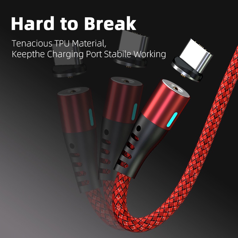 AUFU 360 Degree Rotation Magnetic Charger Cable USB Micro Type C Fast Charging Cable with LED Light Magnet Charger Cable for Android. 