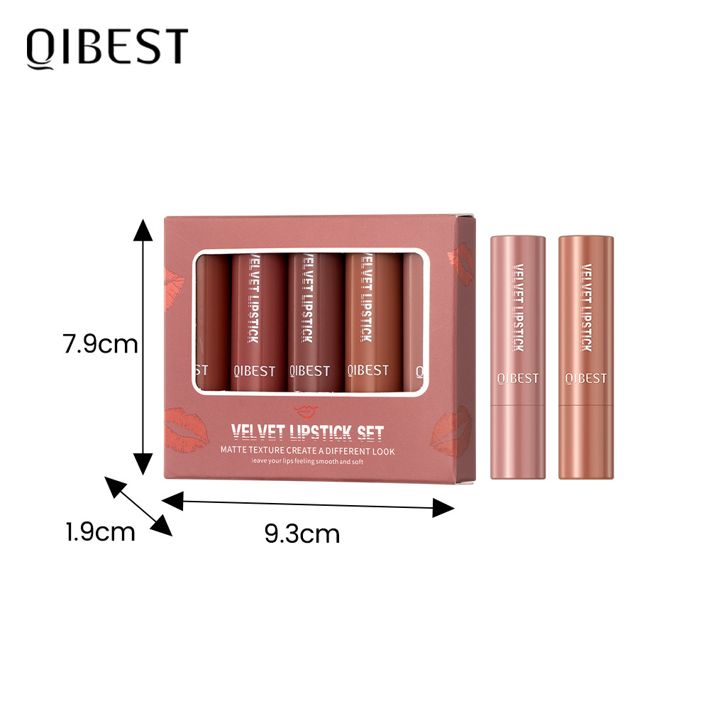 QIBEST Matte Velvet Matte Lipstick Set Non-sticking cups, non-fading, easy to color, moisturizing, long-lasting lipstick makeup. 