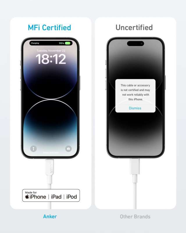 Anker 310 USB-C to Lightning Cable (3ft) Compatible with iPhone, iPad, and iPod. 