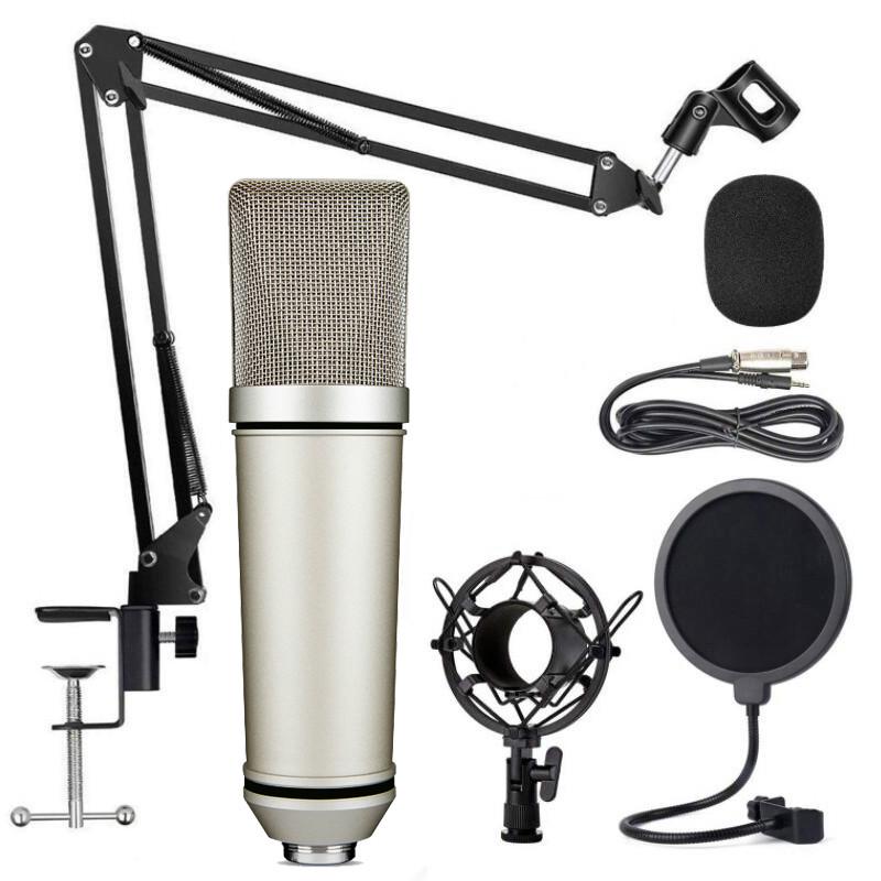 U87 Condenser Microphone For PC Phone Large Diaphragm Condenser Microphone with Foldable Stand POP Filter For Vocal Record Live Karaoke Mic Microphone. 