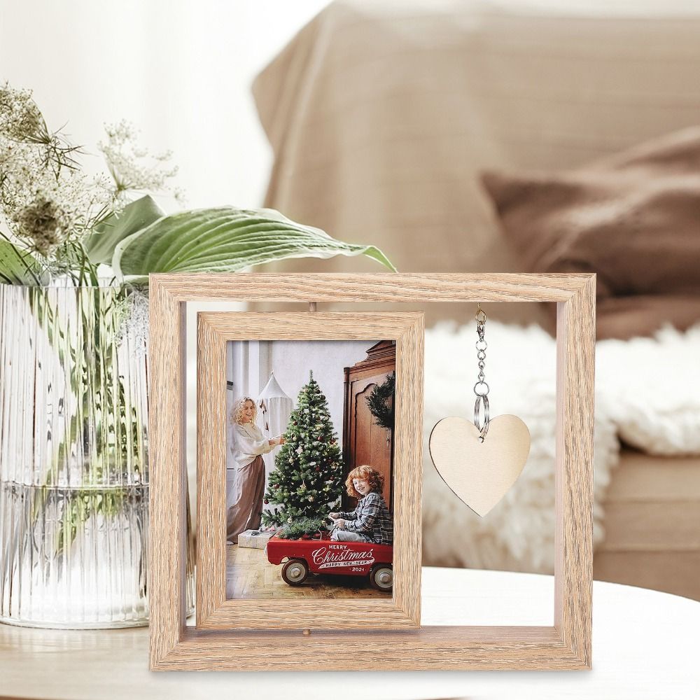 6 Inches Rotating Photo Frame Desktop Decor Double Side Wooden Rotary Picture Frame Creative Table Frame. 