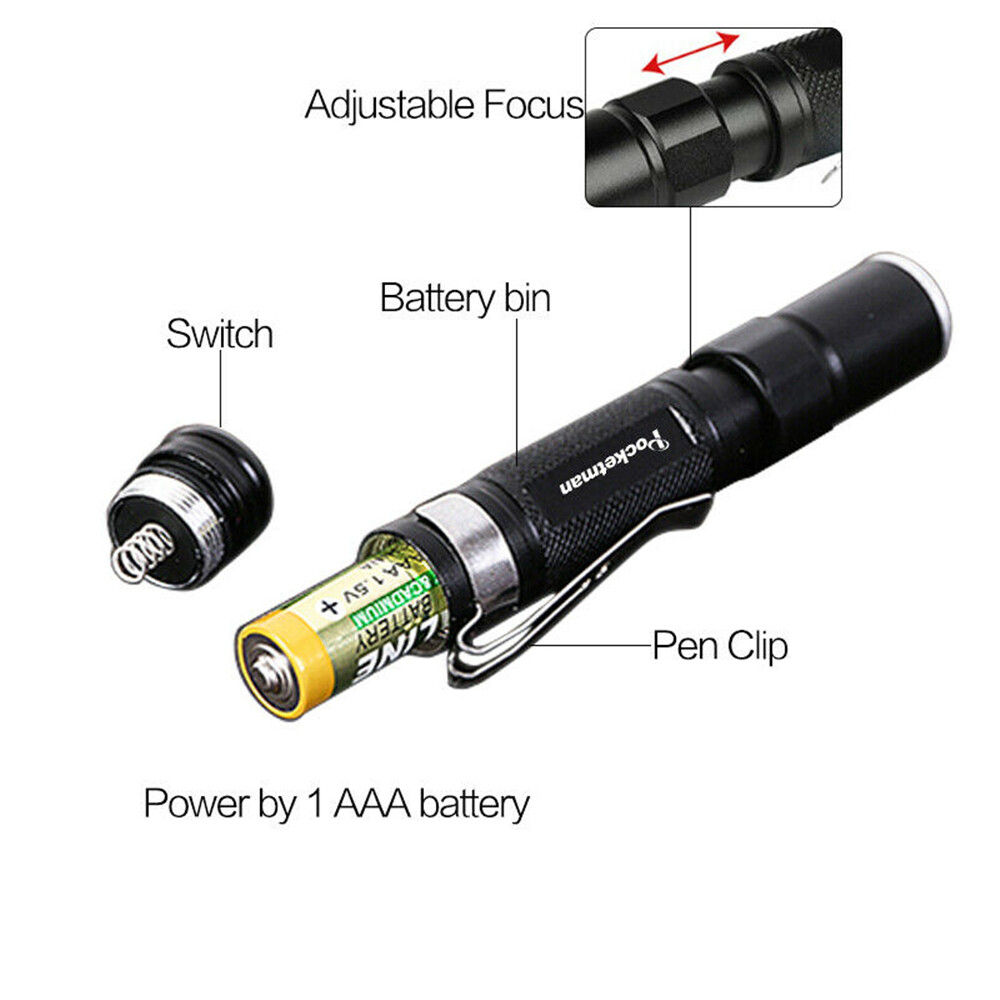 Portable Mini Penlight CREE Q5 LED Zoomable Flashlight Waterproof Torch Pocket Light for Travel Camping. 