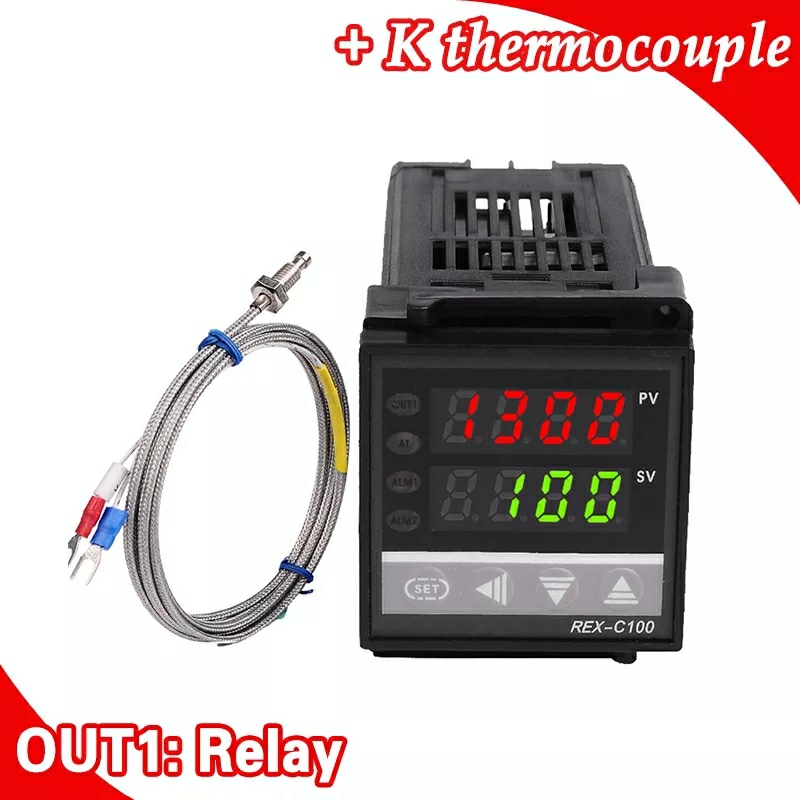 Dual Digital RKC PID Temperature Controller REX-C100 with Sensor Thermocouple K, Relay Output 48x48mm. 