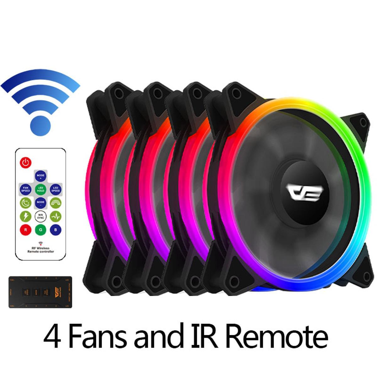 Aigo DR12 Pro PC Cooler Fan RGB Fan 120mm Fan Adjust Mute IR Argb AURA SYNC Cooler ter RGB Cooling Computer PC Case Fans-4fans in 1