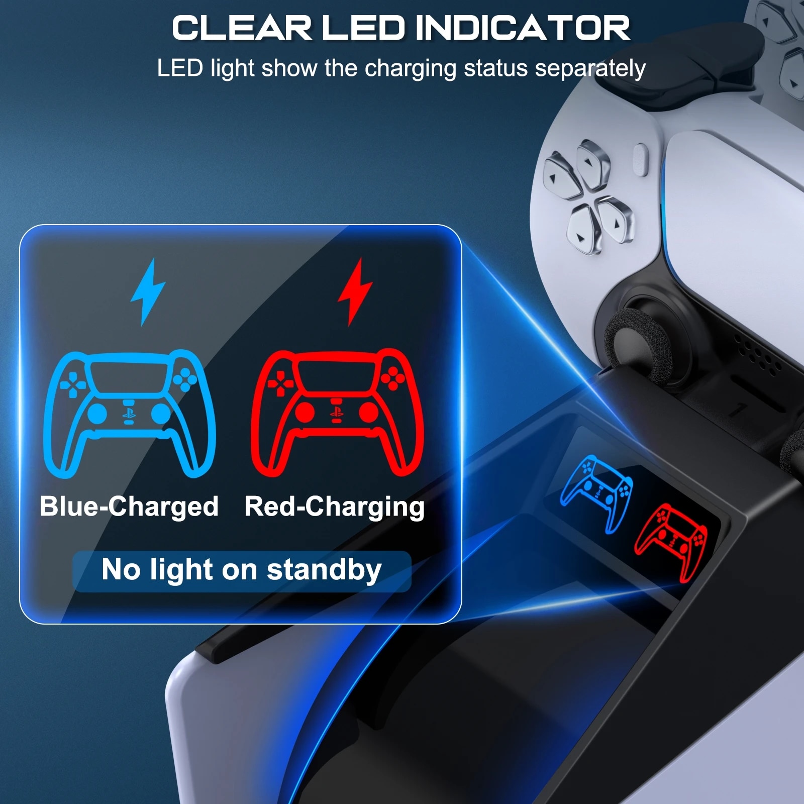 Dual Fast Charger For PS5 Controllers Dualsense Wireless Controller Charging Dock Station With RGB Lights For Sony PlayStation 5. 