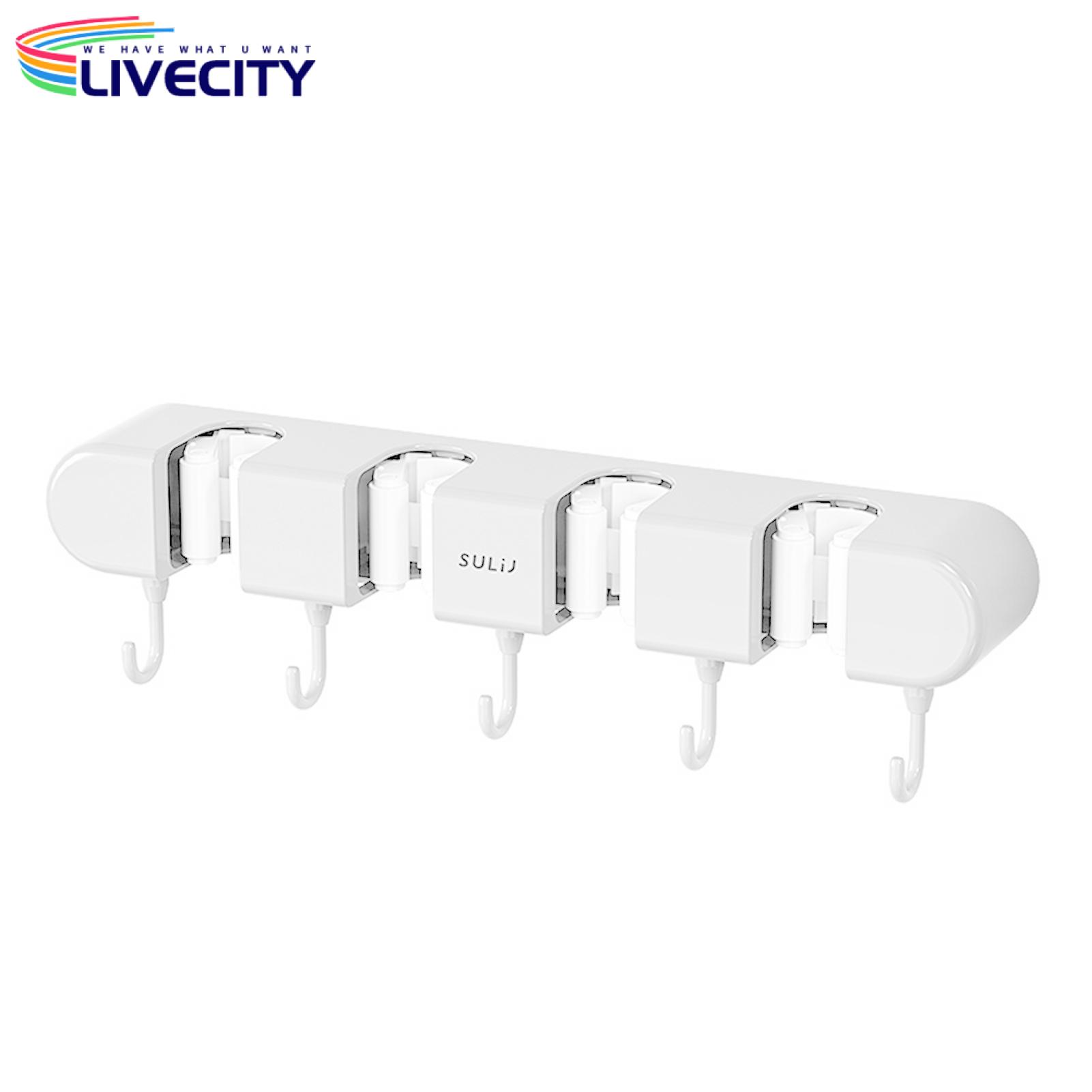 Brush Broom Hanger Easy-install Waterproof Wall-mounted Mop Holder Space-saving Broom Hanger Shelf for Multi-purpose Use Drill-free Mop Hanger