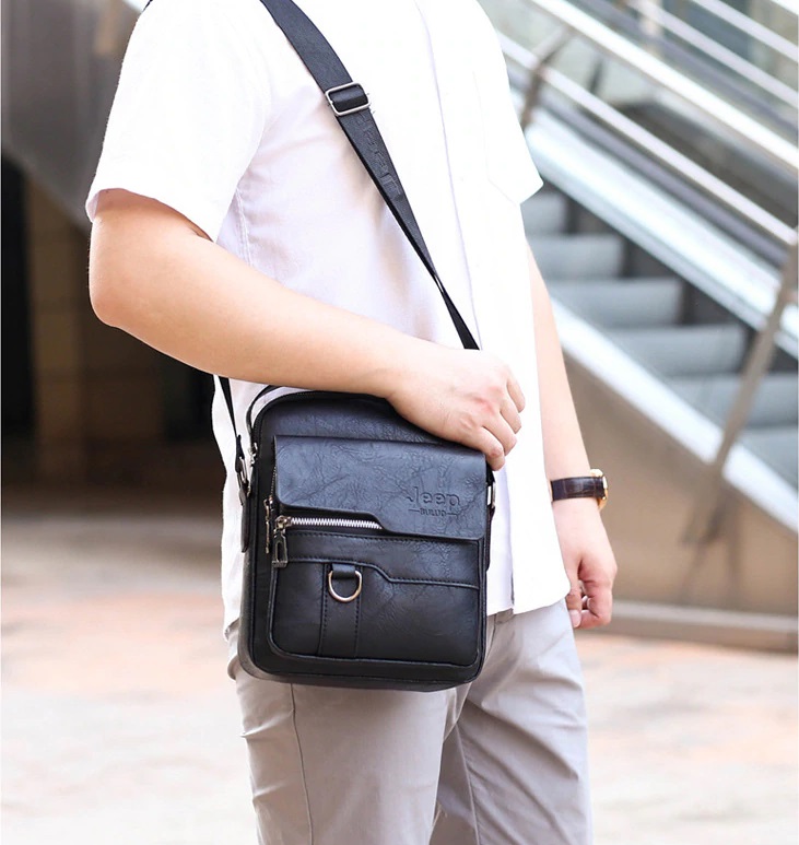 Trendsetter Pu Leather Jeep Bags Men's Shoulder Crossbody Bags 9.7Inch