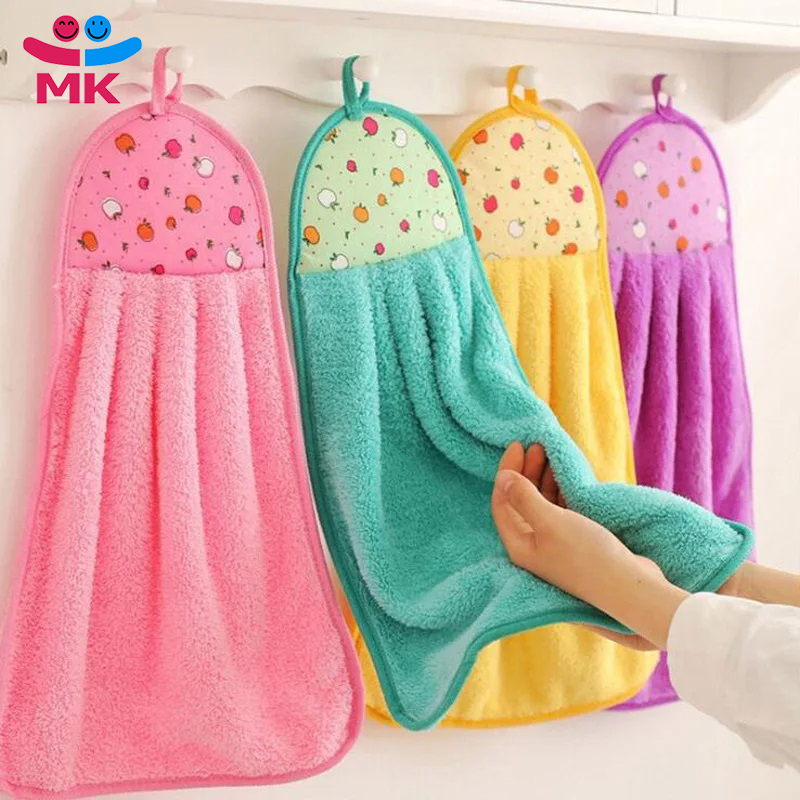 Print Coral Fleece Microfiber Hanging Hand Towel Cute Kids Washcoloths Quick Dry Thicken Cleaning Cloths Wipes Rags for Kitchen & Bathroom 38*30cm