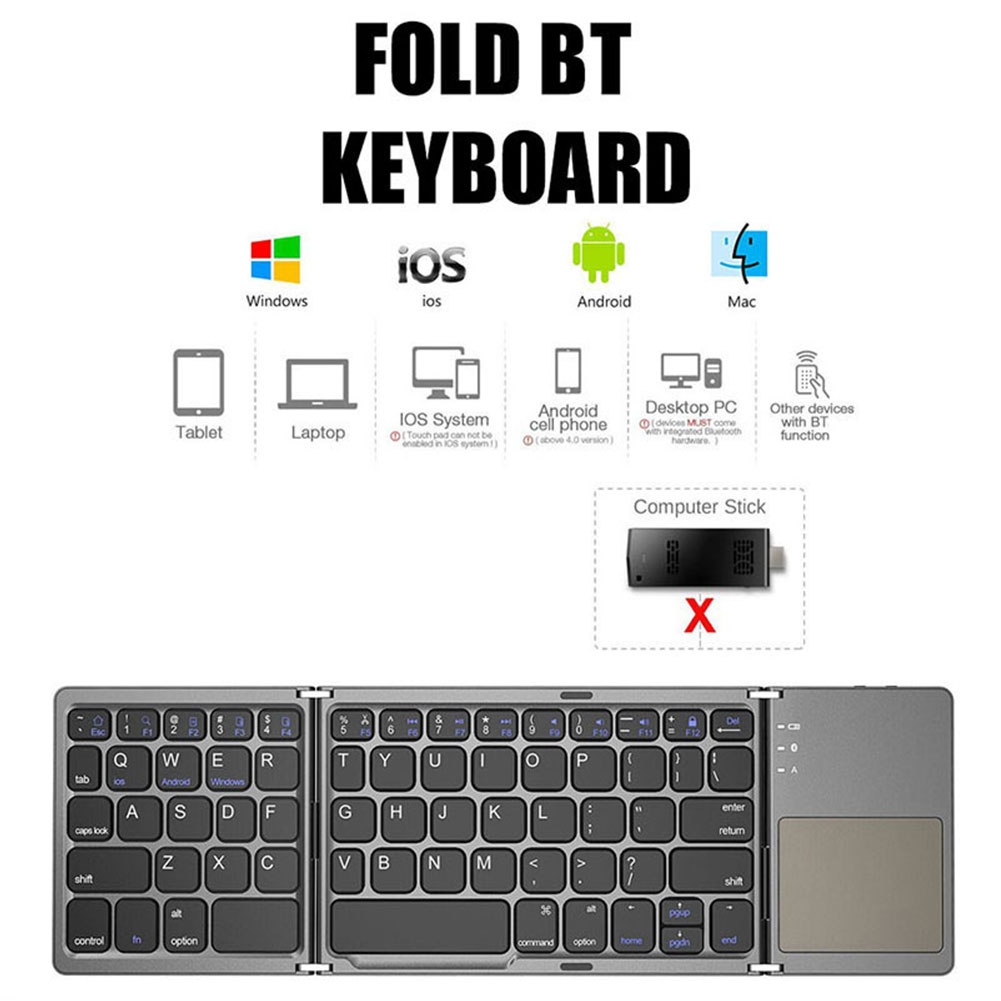 B033 Mini Folding Keyboard, Wireless Bluetooth-compatible Keyboard with Touchpad. 