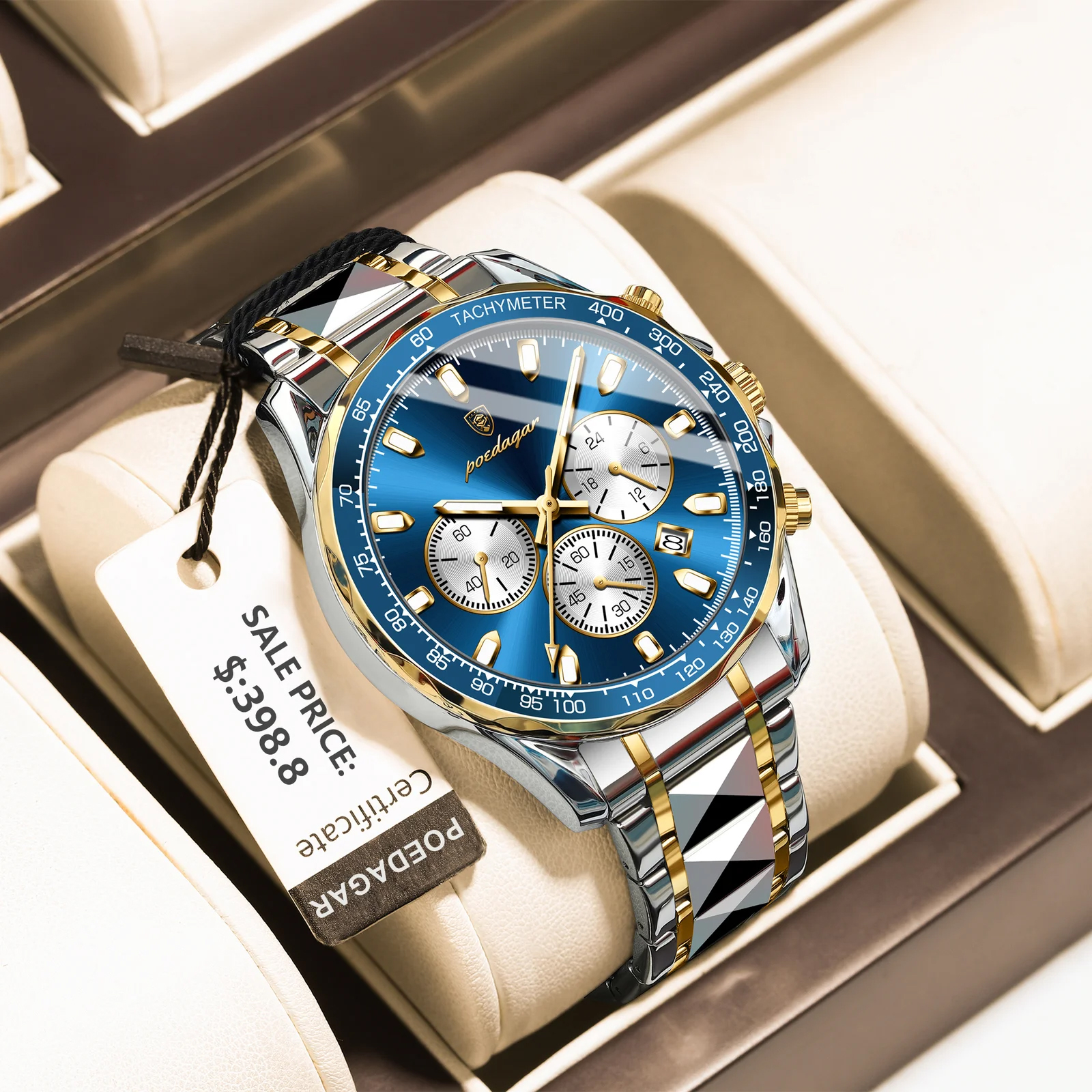 POEDAGAR 815 brand sports waterproof luminous date chronograph stainless steel quartz men's watch