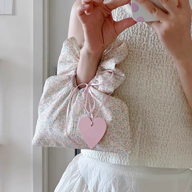 Bag 2024 New Niche Design Print Mini Tote Bag Casual Simple Pleated Bag Hand Cloth Bag Woman