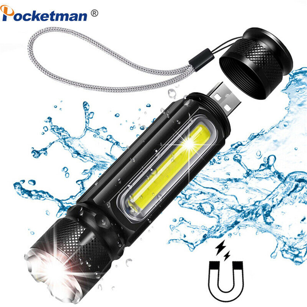 Multifunctional LED Flashlight 5000LM USB battery Powerful T6 torch Side COB Light linterna tail magnet Work Light. 