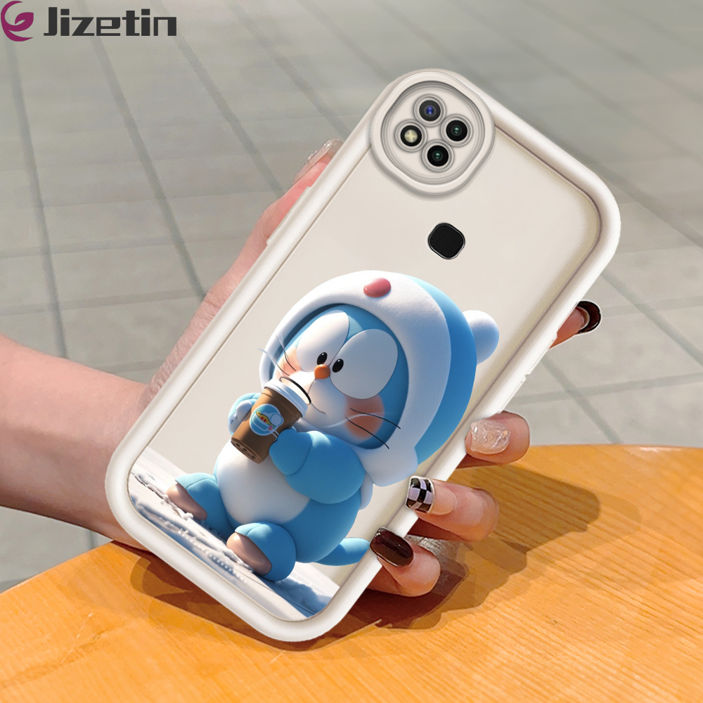 Jizetin for Redmi 9C / Redmi 10A Back Cover Blue Machine Cat Ladder Camera Soft Rubber Mobile Phone Case