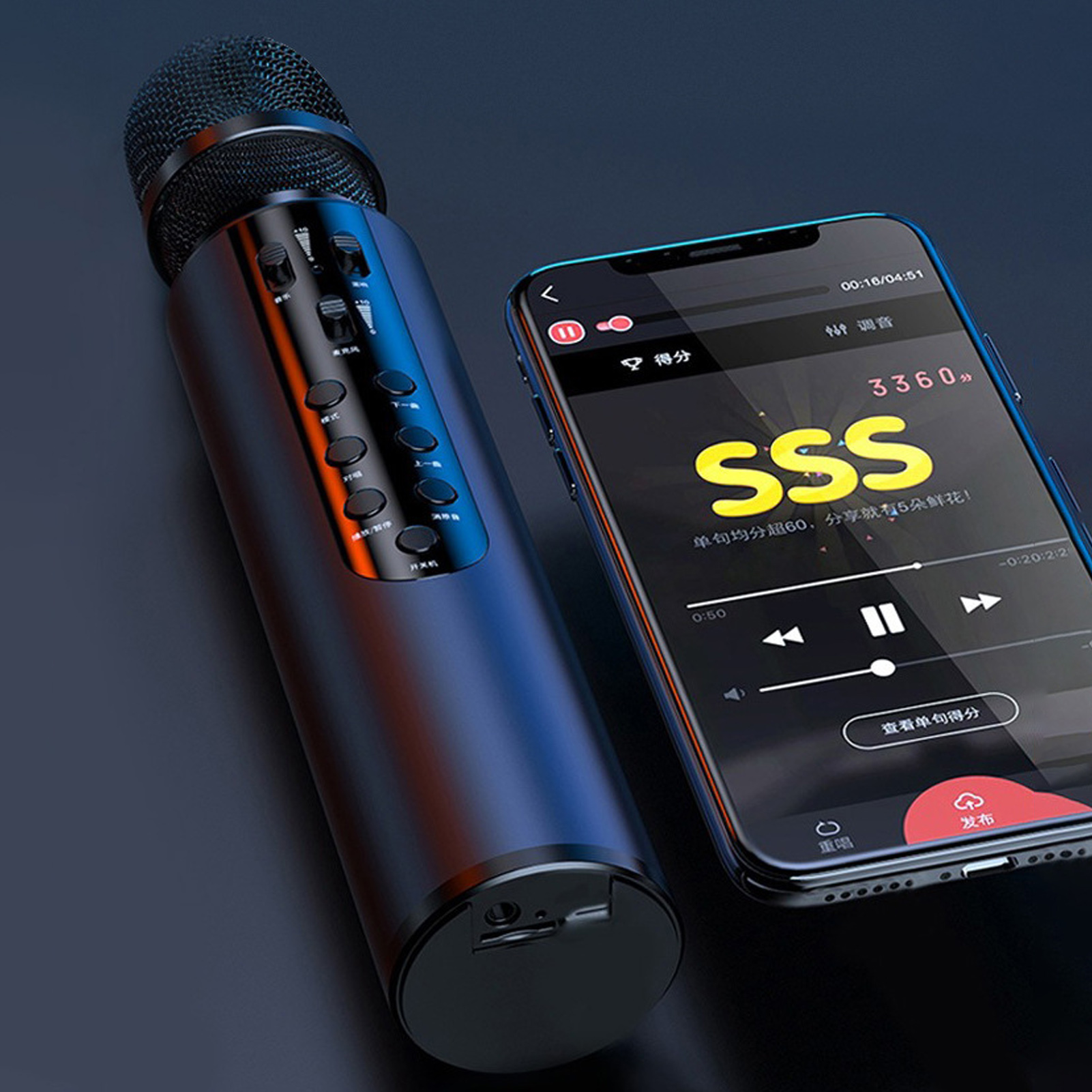 Bluetooth-compatible Microphone Easy Operation Bluetooth-compatible 5.0 Home KTV Condenser Microphone Speaker. 