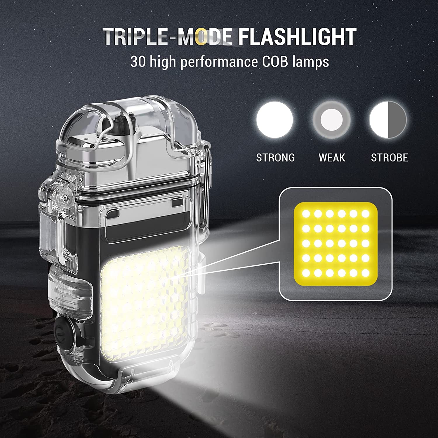 Rechargeable Transparent Lighter and Luminous Flash light. 