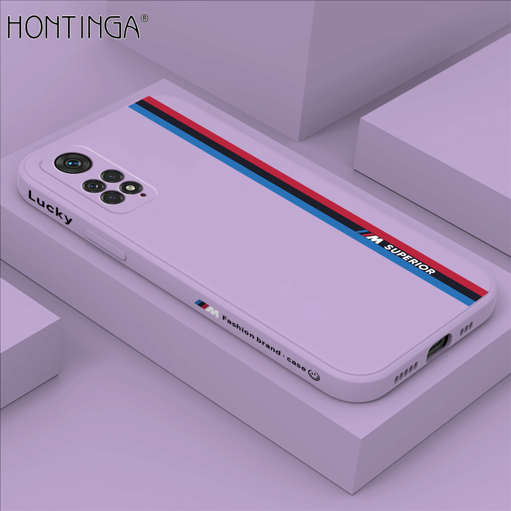 Hontinga for Xiaomi Redmi Note 11 / Note 11S Back Cover Fashion Racing  Side Design Case Square Edge Liquid Silicone Phone Case. 