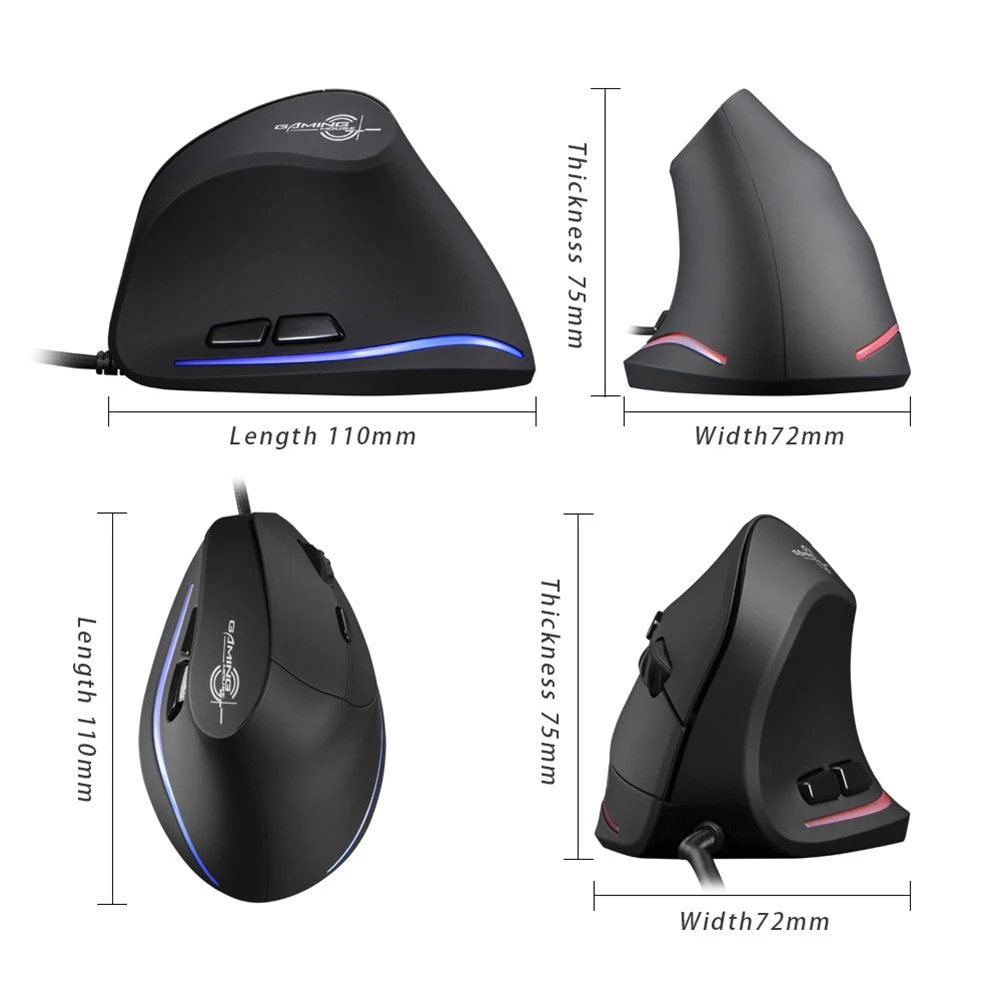 ZELOTES T20 Wired Vertical Optical Mouse 6 Buttons Gaming Mice for PC Computer. 