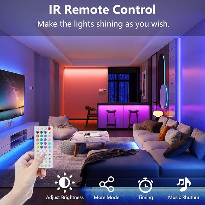 Best Quality 15 Meter LED Light Strip TV LED Backlight USB RGB 5050 Color Strip Music Synchronized Color Changing Remote App Control 5Volt Halloween Decorative Night Light Suitable for Home Bedroom Christmas Party Holidays Ceiling lighting. 