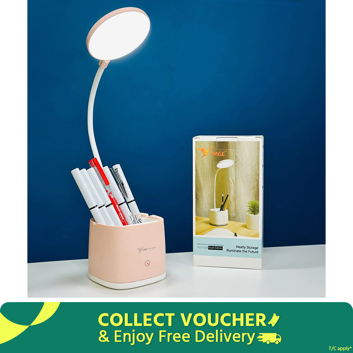 YAGE YG-T109 Table Lamp Pen Holder Desk Lamp Rechargeable USB Reading LED Table light Night Light By Win Accessories