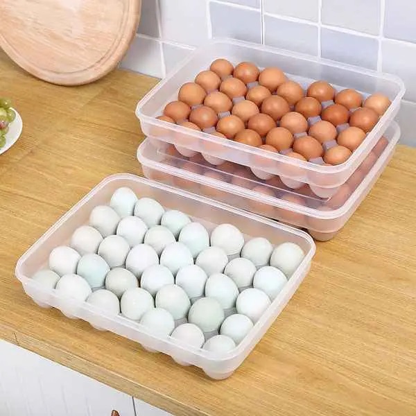 Egg box 34 Grids Egg Storage Box Large Capacity Hard Plastic Egg Case Organizer Holder Box Container Egg Dispenser for Refrigerator34 Grads Egg Box Basket Organizer Plastic Egg Food Container/dim box