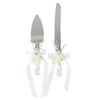 Stainless Steel Wedding Cake Knife Server Set Crystal Handle