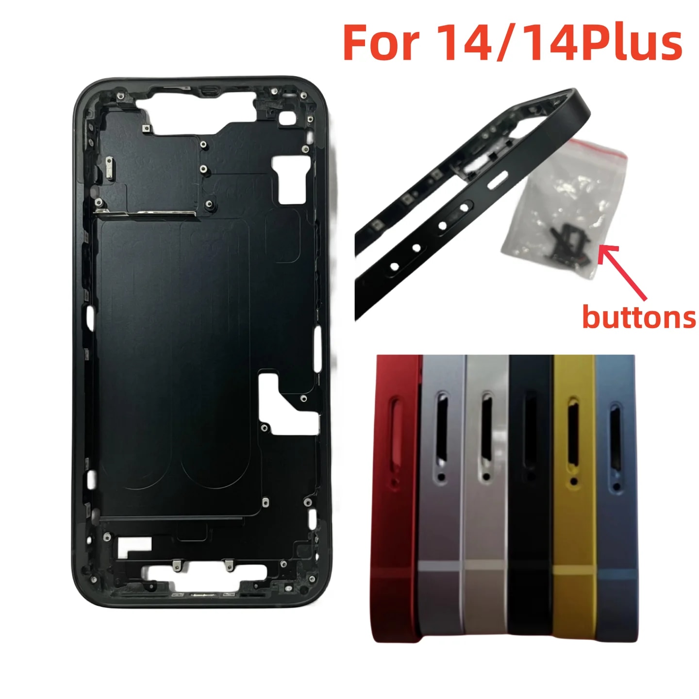 1pc 5pcs For iPhone 14 14PLUS Housing With Part + Middle Chassis Frame + SIM Tray + Side Key Parts Rear Housing Case Assembly