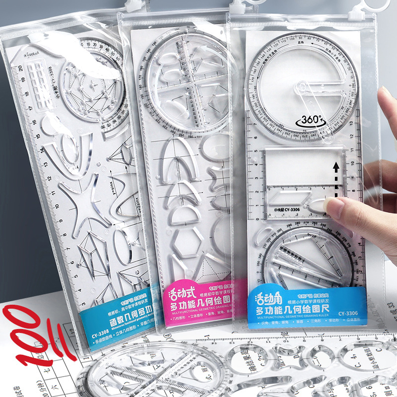 1/3Pcs Multifunctional Geometric Ruler Drawing Template Measuring Tool For Active Drawing Ruler School Office Supply Ruler. 