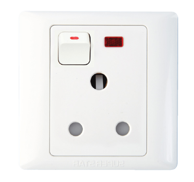 Super Star Lotus 15A 3 Pin Round AC Socket Switch with Neon Three 3Pin A/C Electrical Wall Outlet. 