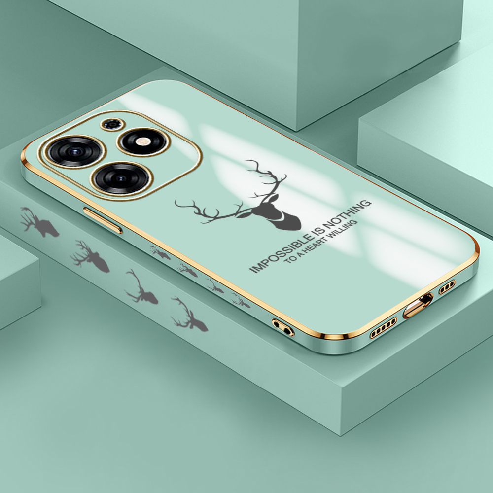 Free Lanyard for Tecno Spark 10 Pro Back Cover Cartoon ELK Deer Reindeer Square Edge Pattern Cover Luxury Plating Soft Phone Case. 