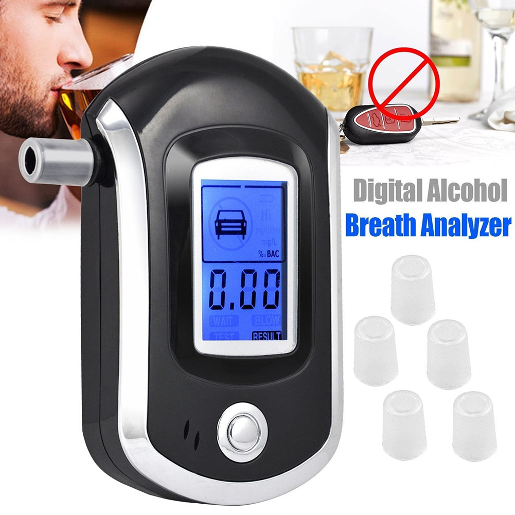 AT6000 Alcohol Tester with 10 Mouthpieces Professional Digital Breath Breathalyzer with LCD Display Screen. 