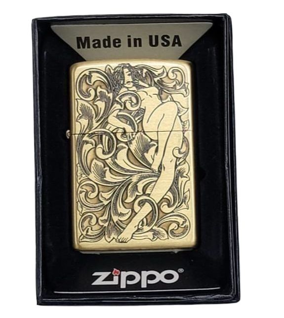 USA Gold Engraving Floral Zippo Lighter