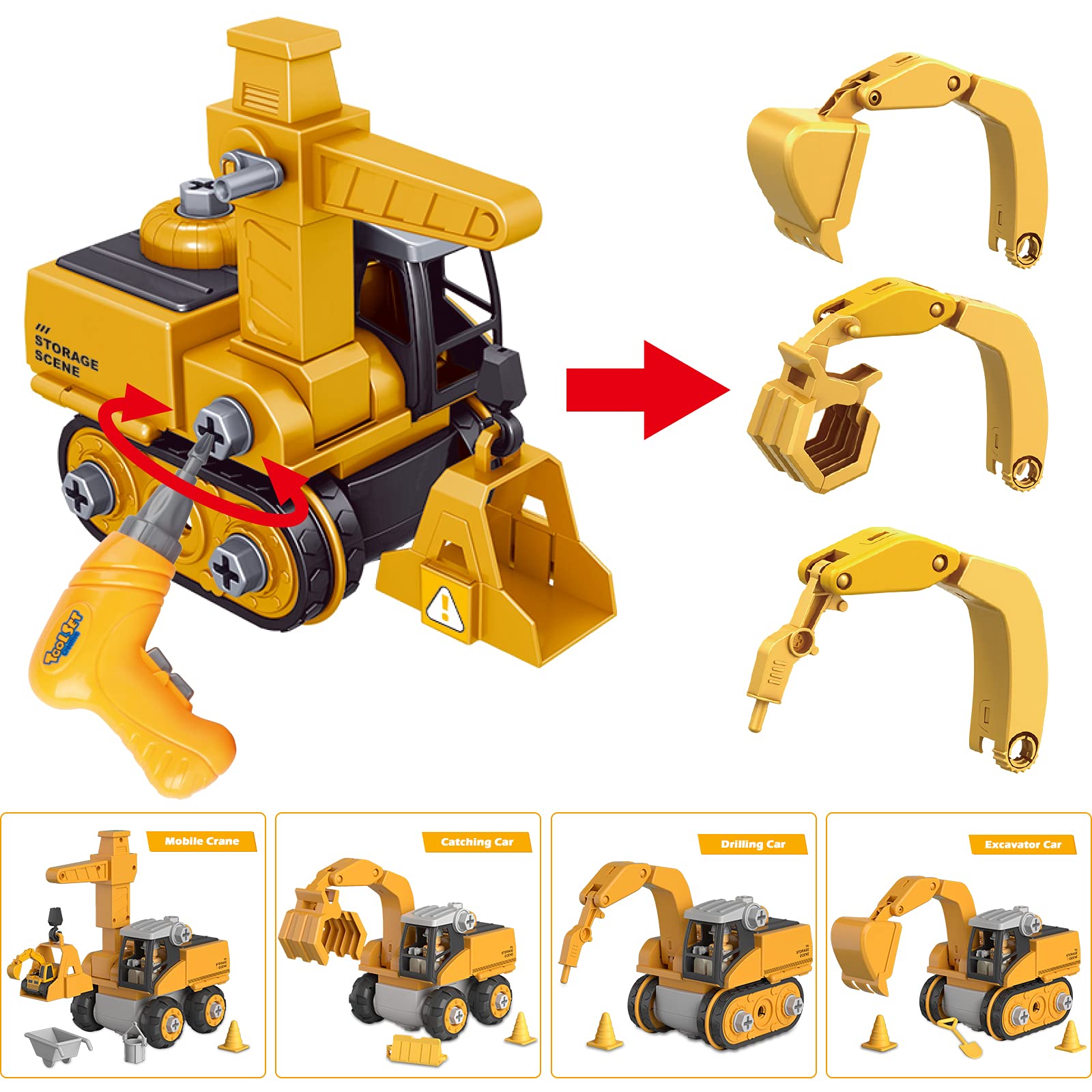 4 In 1 Electr t isassely Loading nloading eformed Engineering ru Excaator For Children ids Education o. 