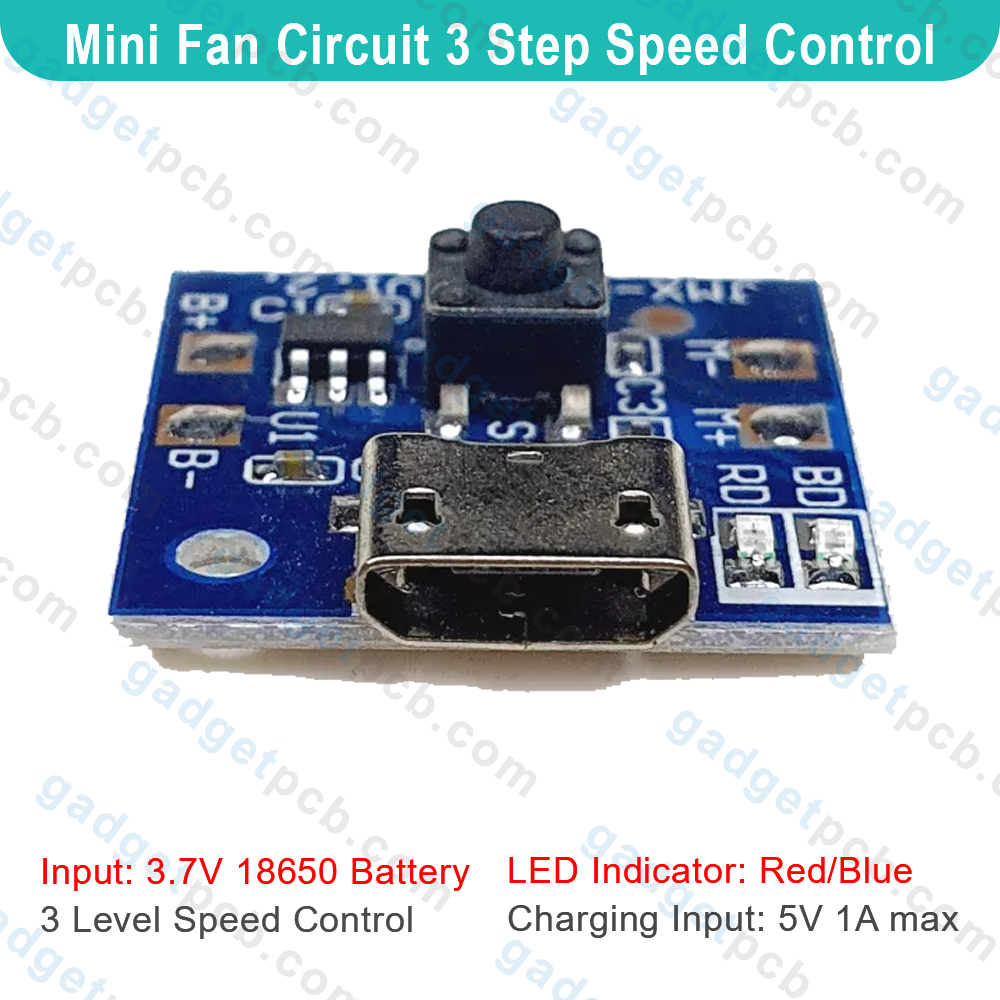 Mini Rechargeable Fan Circuit 3 Step Fan Speed Control & LED Light Controler Replacement Parts for Battery 3.7V 4.2V Mini Rechargeable Fan. 