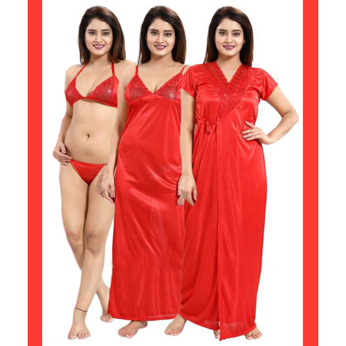 Silk Four Part Nighty - Premium Night Dress for Women - Comfortable Wear - Embrace in All-Season Comfort and Timeless Elegance