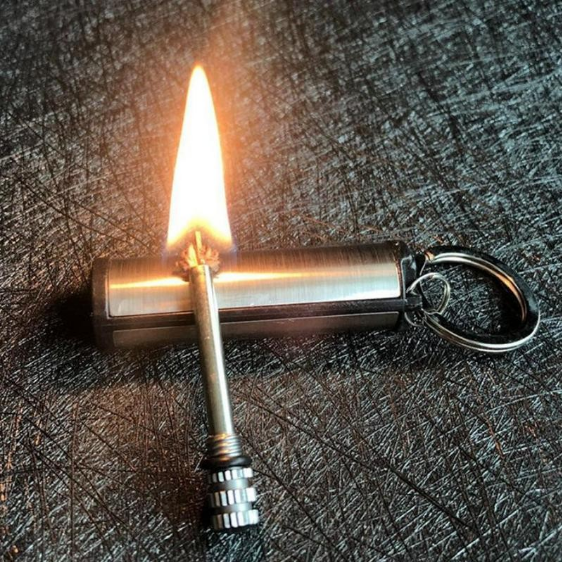 Permanent Match Fire Starter Tool Cigarette Lighter Keychain Ring Survival Tool - gas lighter. 
