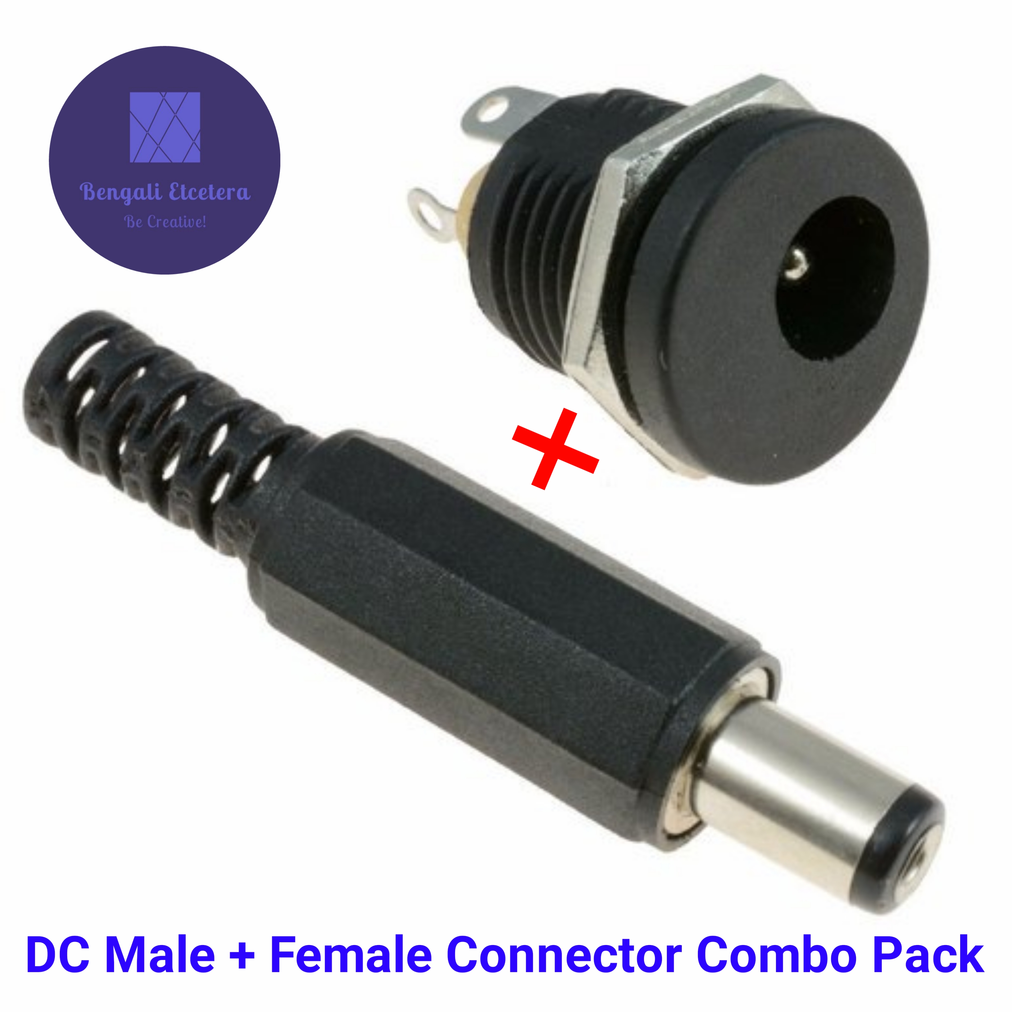 2PCS DC Jack Socket Female Connector - (1PCS Male +1PCS Female). 