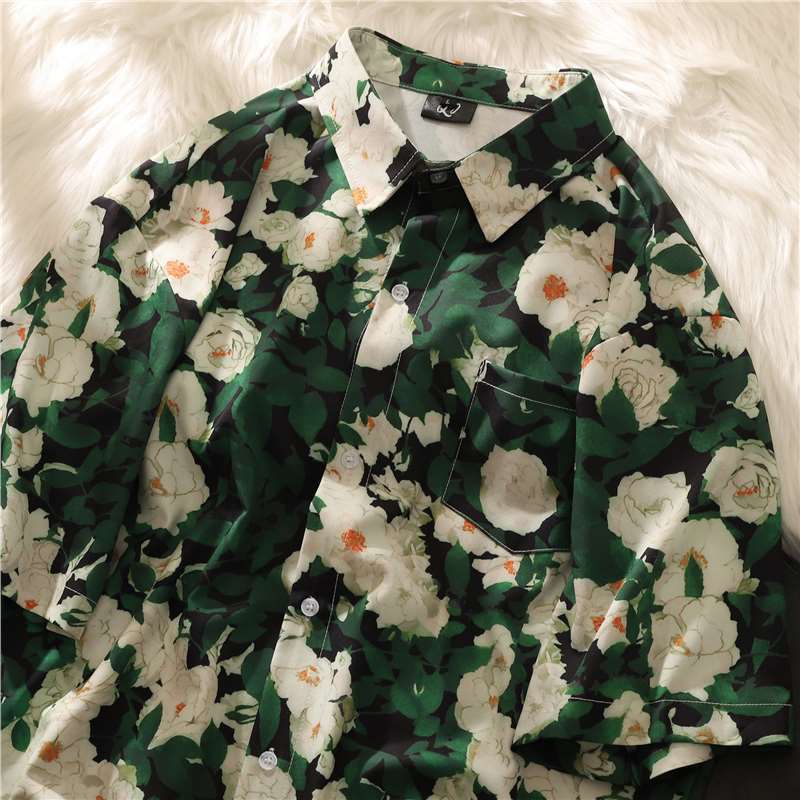 Thailand floral shirt for men and women short sleeve summer casual loose Hawaii Sanya couple beach shirt with five quarters sleeve