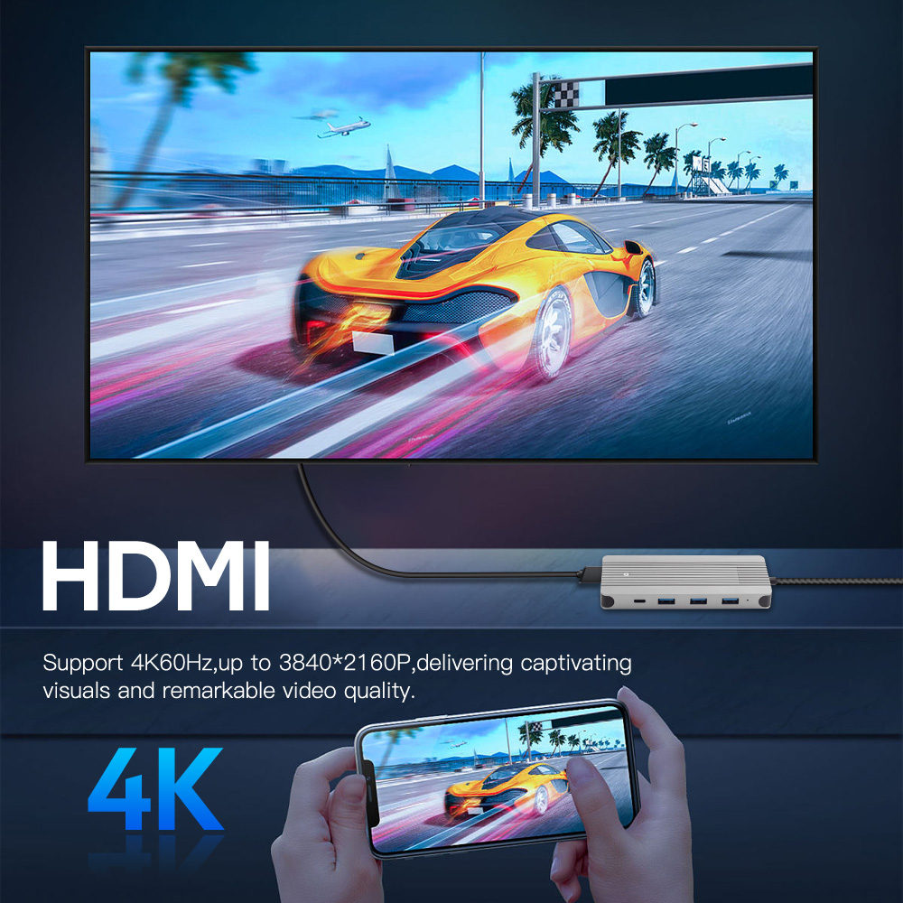 FENVI 12 in 1 Type-C Hub Docking Station M.2 SSD Enclosure Function SD TF Card PD 100W with HDMI 4K 1000M Ethernet For Mac iPad. 